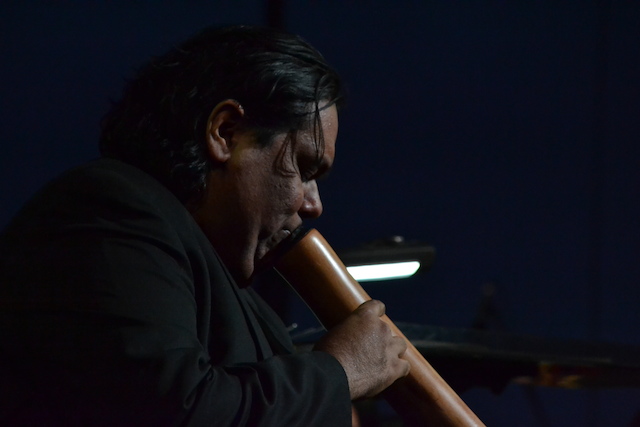 : Improvisational specialist William Barton plays the deep  drone tones of the didgeridoo at Symphony at Uluru. 