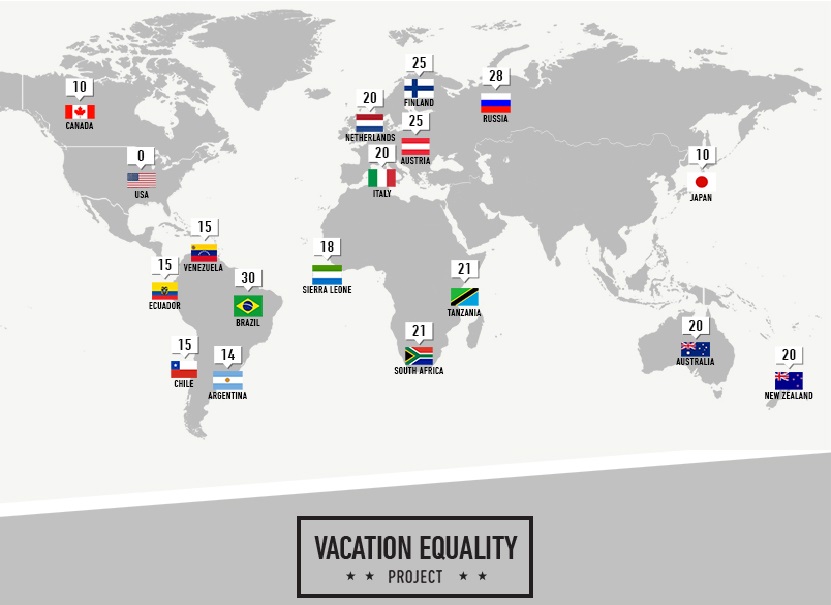 Paid Vacation Days World Map